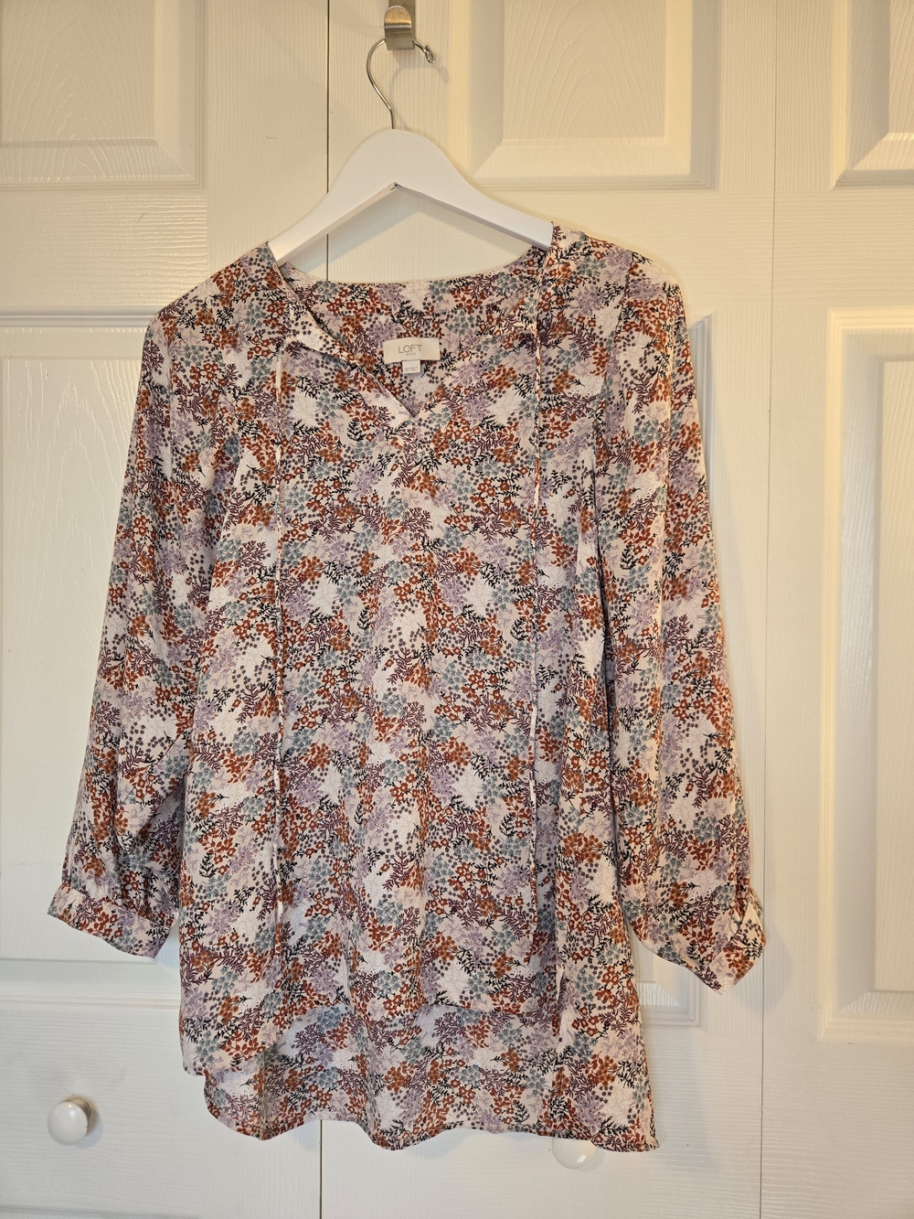 LOFT Women's Long-Sleeve Floral Print Blouse in Rust & Lavender